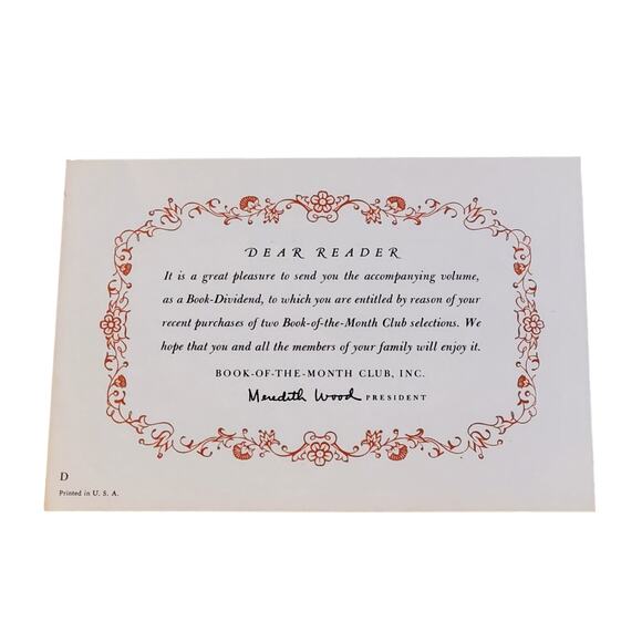 Vintage Book Of The Month Club Greeting Card From Meredith Wood Invitation - Picture 1 of 4